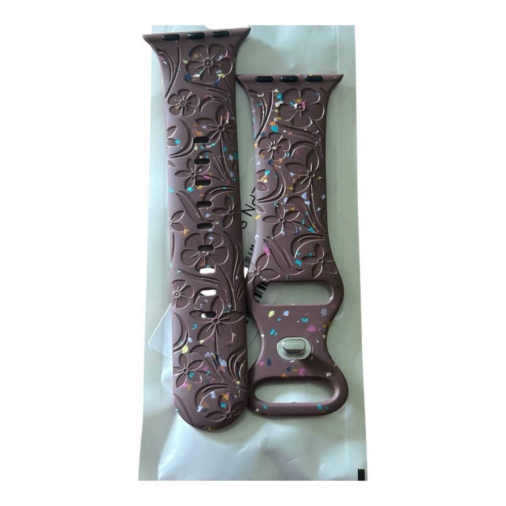Engraved Floral Apple‎ Watch Band 38 40 41 mm Mauve Confetti Accents